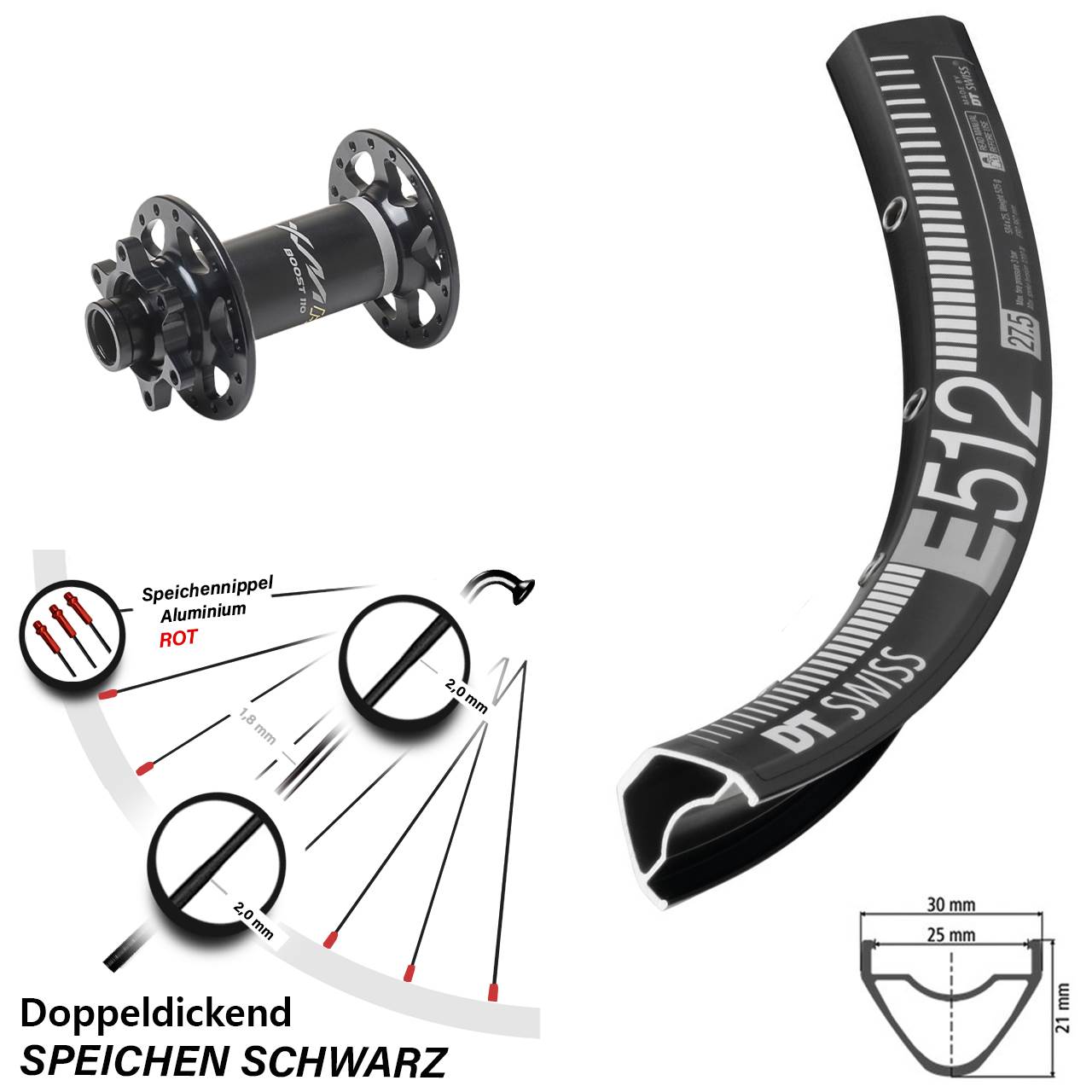 DT Swiss E512 Miche XMH 550 29 Zoll 6-Loch Vorderrad 15x110 Boost
