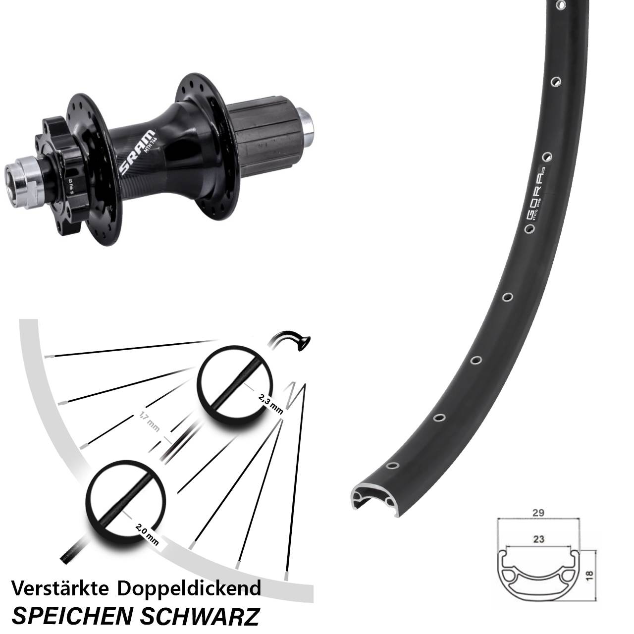Disc Laufrad 12x148 29 Zoll Gora 23 Sram 746 8-11 fach HG