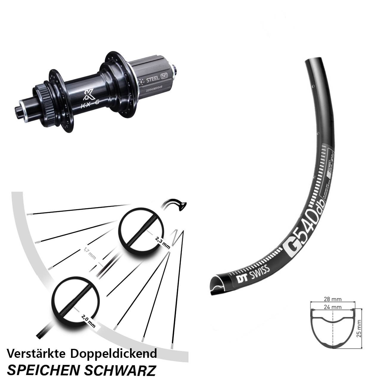 Gravel Hinterrad KX-GS Centerlock 8-12 fach Freilauf Stahl DT Swiss G 540 28-29 Zoll
