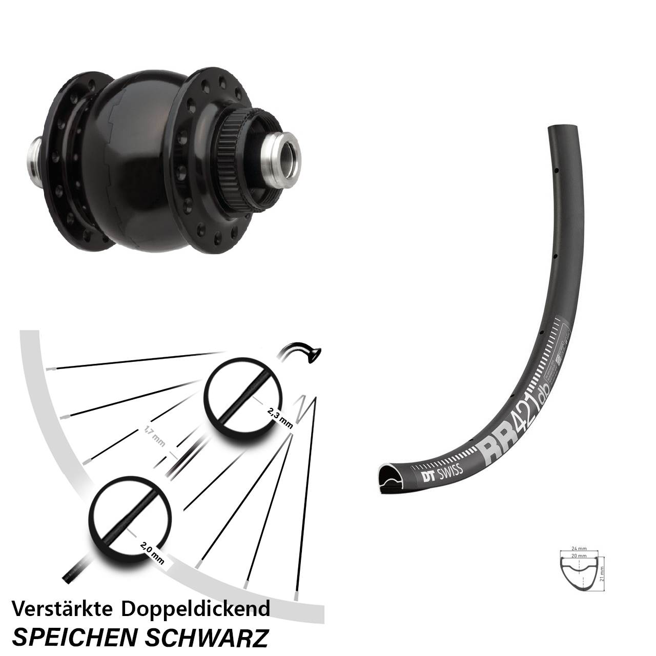 28 Zoll DT Swiss RR 421 SONdelux Dynamo-Vorderrad Centerlock 12x100