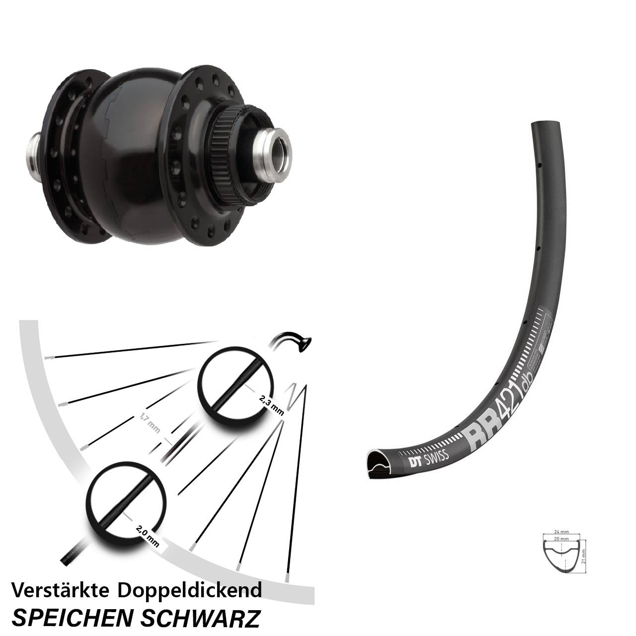 28 Zoll DT Swiss RR 421 SONdelux Dynamo-Vorderrad Centerlock 12x100