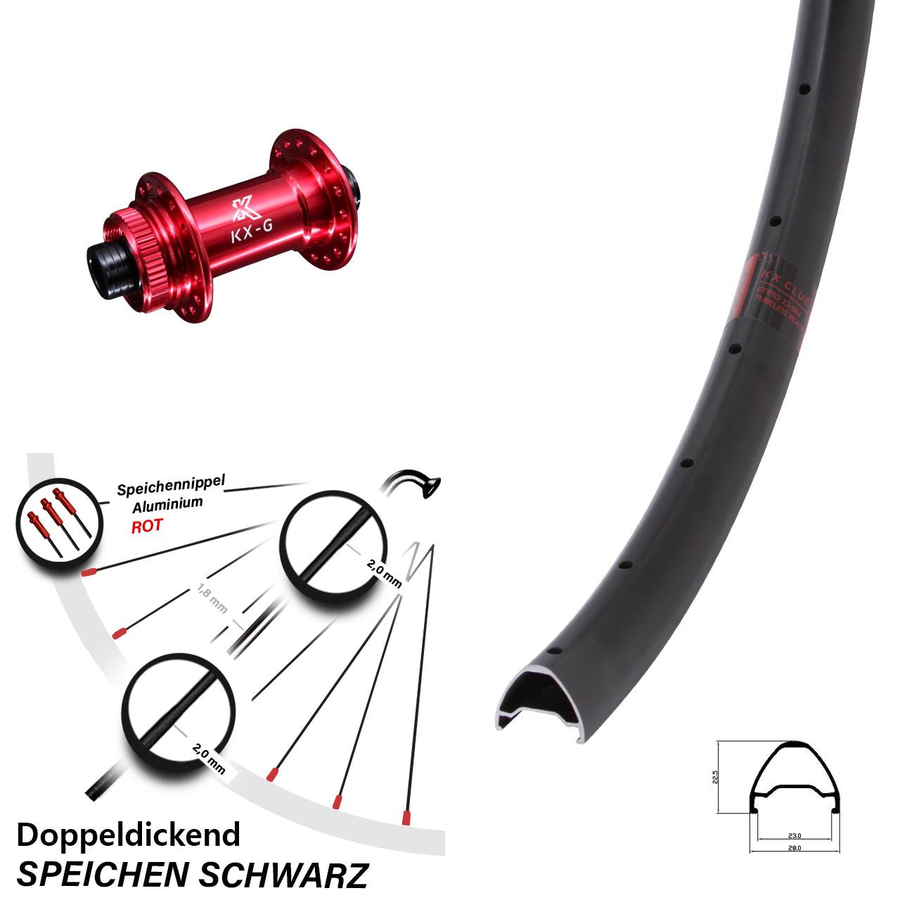 Vorderrad Centerlock 29 Zoll KX-G Clue rot 12x100