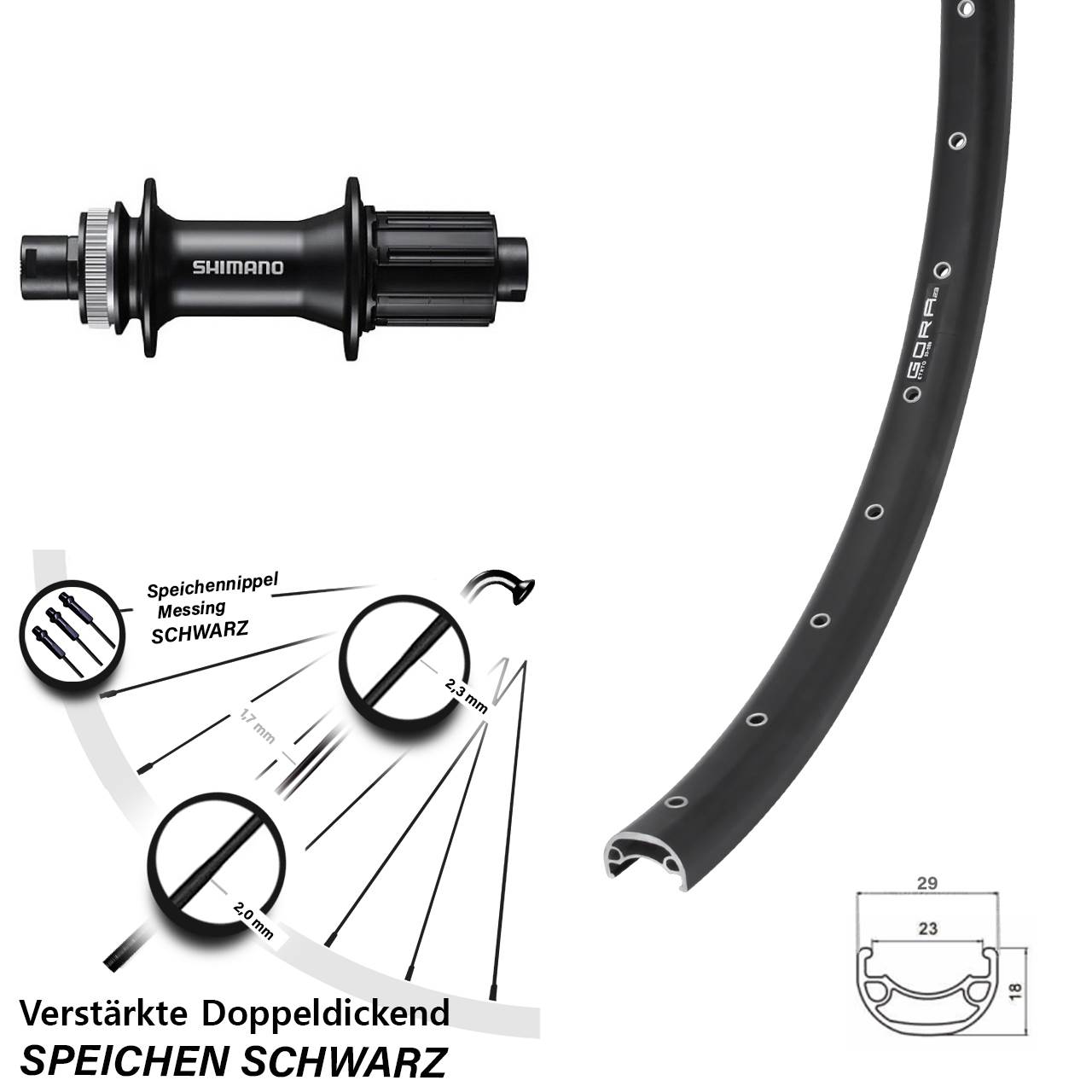 26 Zoll Gora 23 Shimano FH-MT400 Centerlock Hinterrad 12x142 8-11 fach