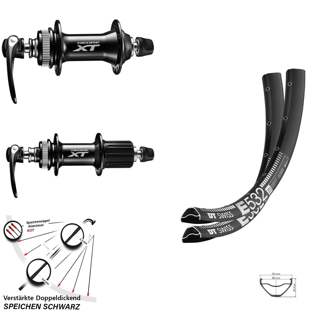 Disc Laufrad-Satz 29 Zoll DT Swiss E 532 Shimano XT 8-11 fach HG für Schnellspanner