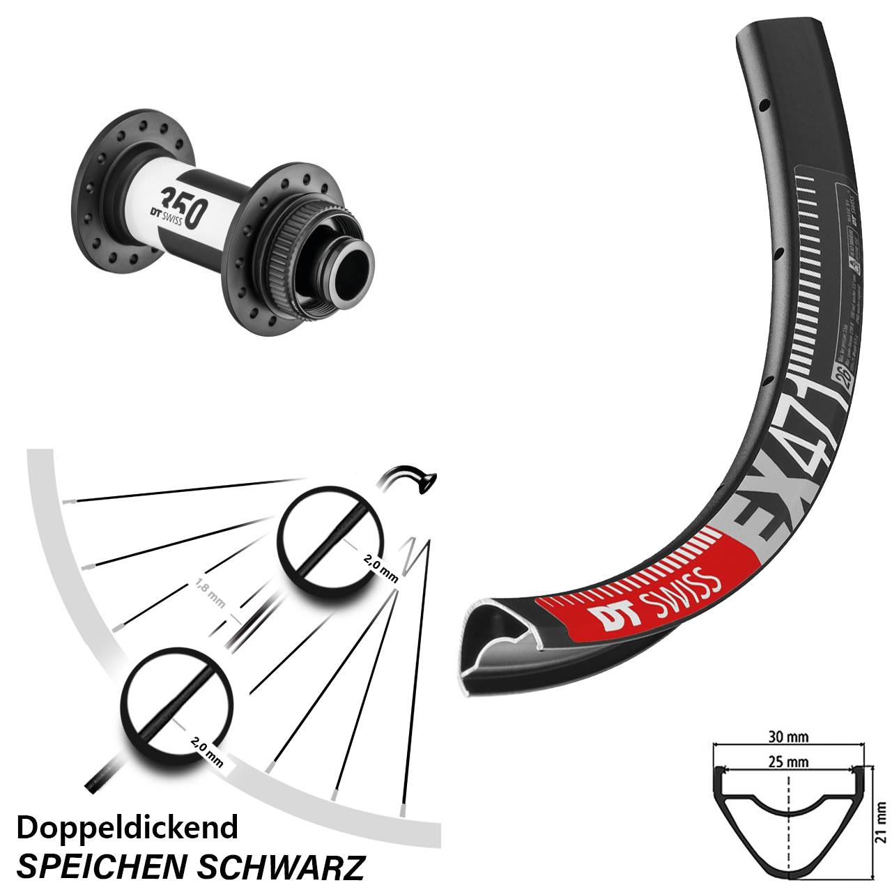 29 Zoll Vorderrad EX 471 DT Swiss 350 Centerlock 15x100 mm Steckachse