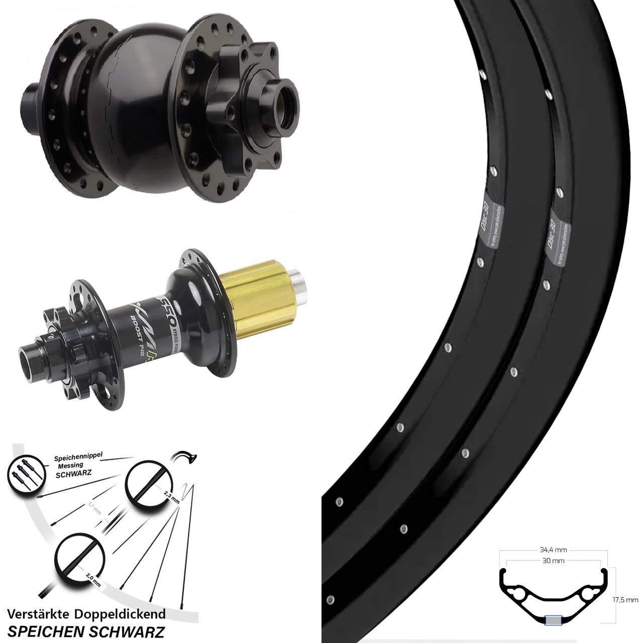 Ryde Disc 30 Miche XMH 550 SON 28 27,5 Zoll Laufrad-Satz 15x110 12x148 8-11 fach
