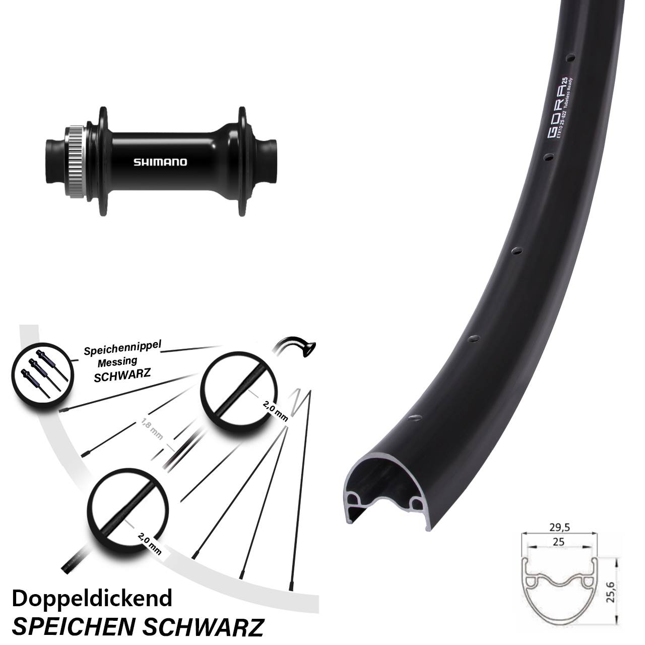 Vorderrad 28-29 Zoll Gora 25 Shimano HB-TC500 15x100 Centerlock