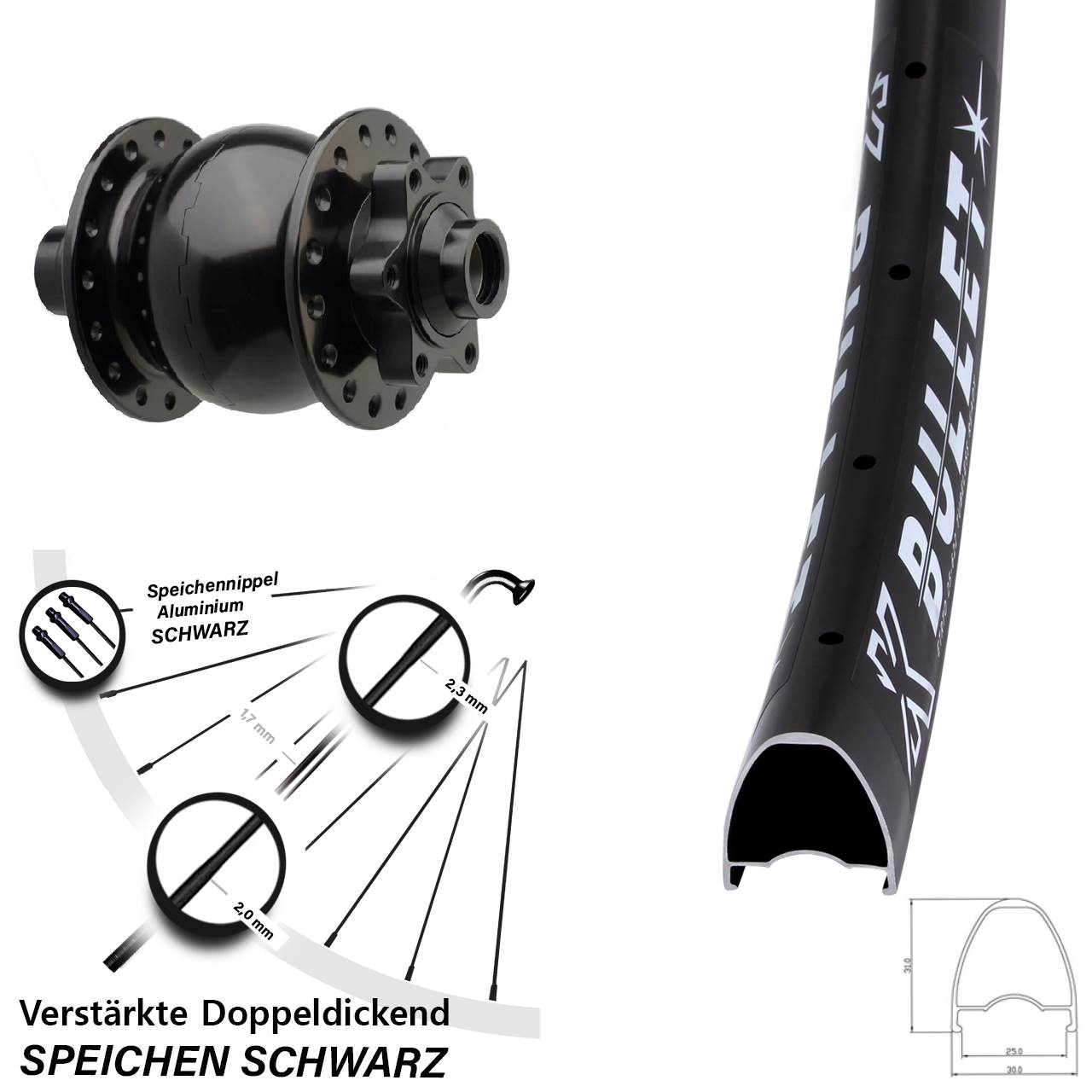 Disc Vorderrad mit Nabendynamo 28 Zoll KX Bullet SON 28 15x110 Boost