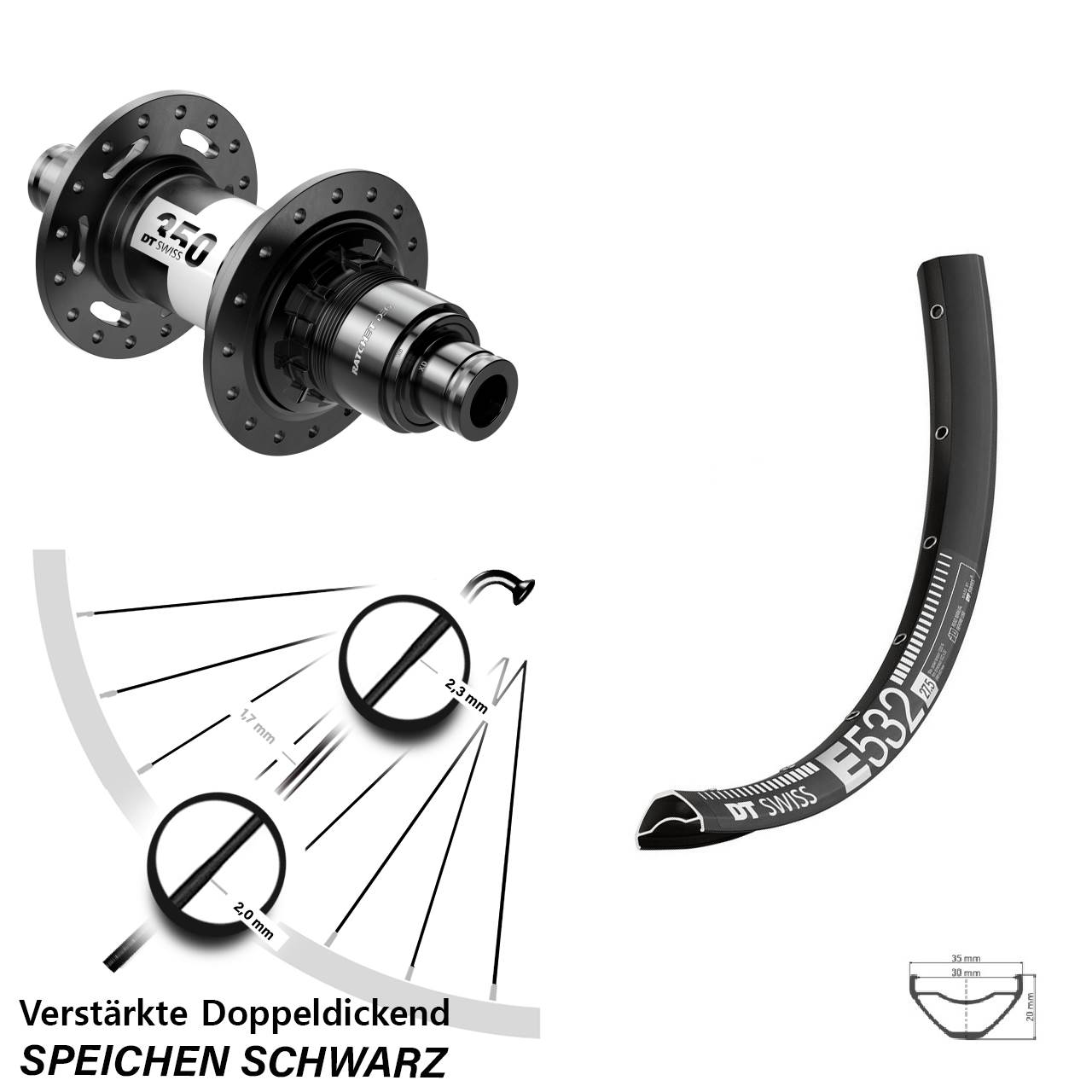 Disc Laufrad 27,5 Zoll DT Swiss E 532-350 DEG72 XD 12x148