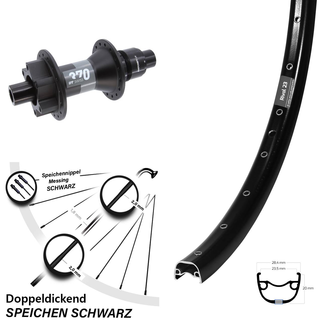 Disc Laufrad 12x148 27,5 Zoll Ryde Rival 23 DT Swiss 370 XD