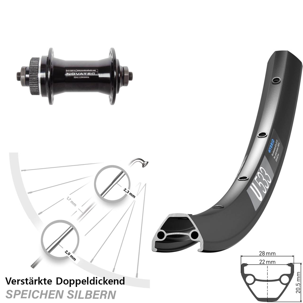 Disc Laufrad 26 Zoll DT Swiss U 533 Novatec D471 QR