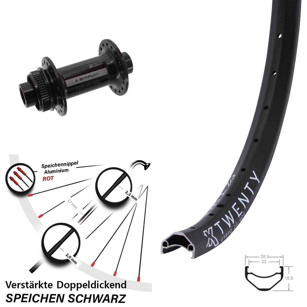 Disc Vorderrad 20 Zoll KX Twenty DT Swiss 370 15x100