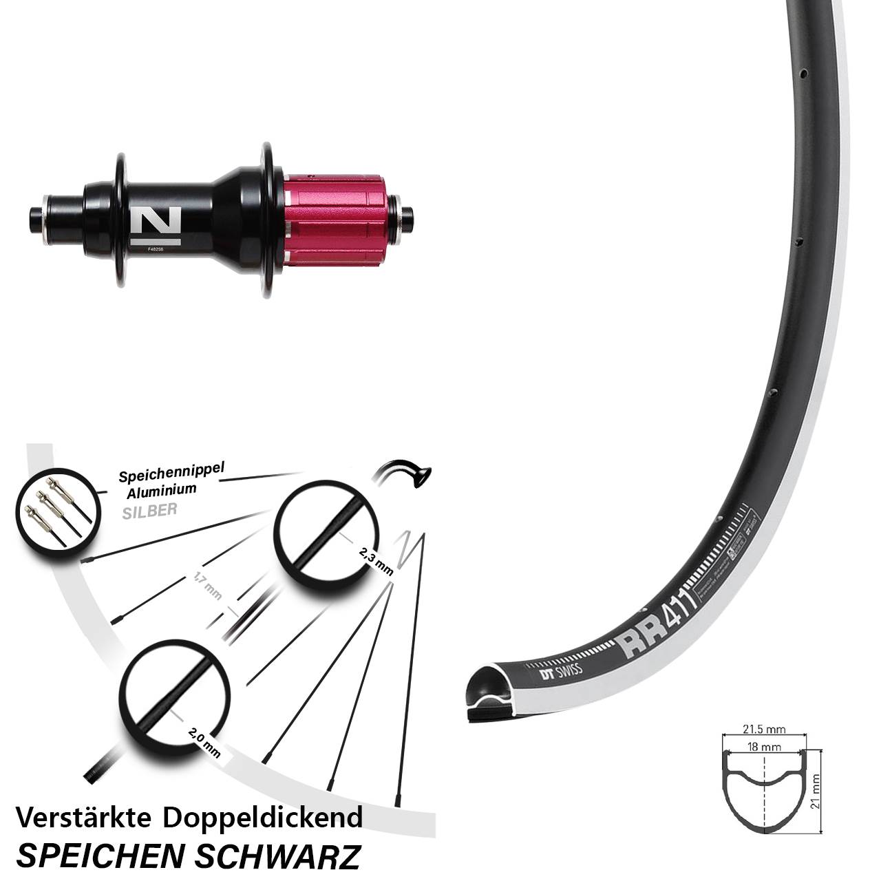 DT Swiss RR 411 Novatec F482SB 28 Zoll Hinterrad QR 8-12 fach
