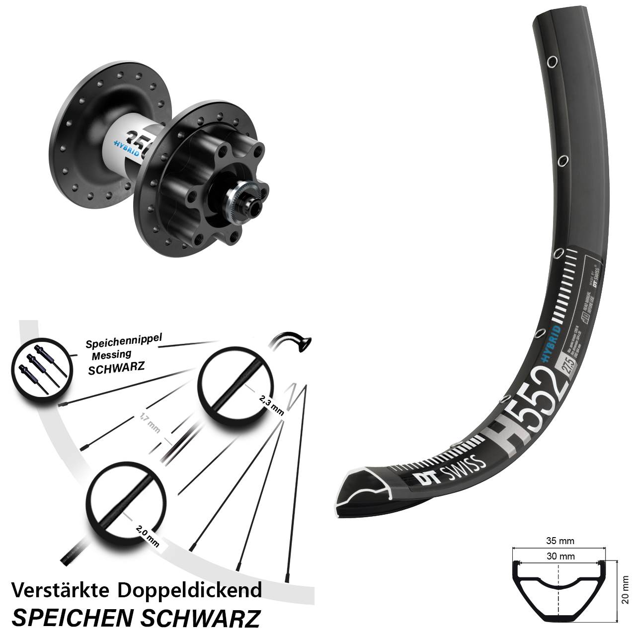 DT Swiss H 552 Hybrid 350 29 Zoll Disc Vorderrad QR