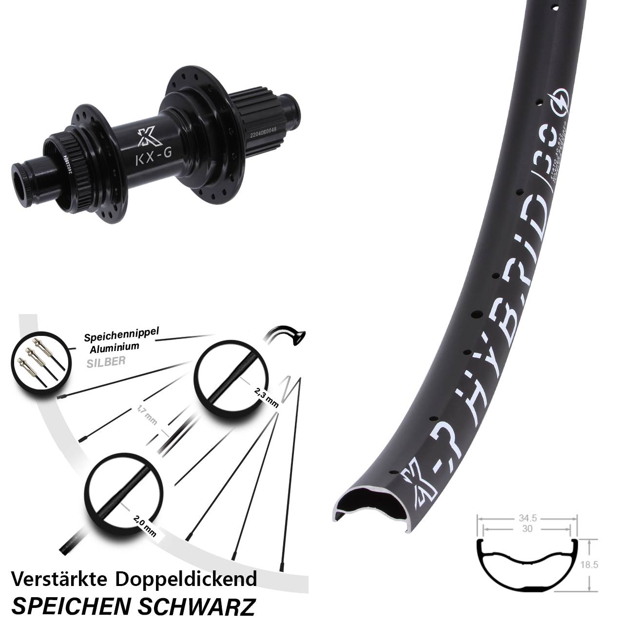 29 Zoll KX-GSR Hybrid 30 verstärkt Hinterrad Centerlock 12x142 Shimano Micro Spline