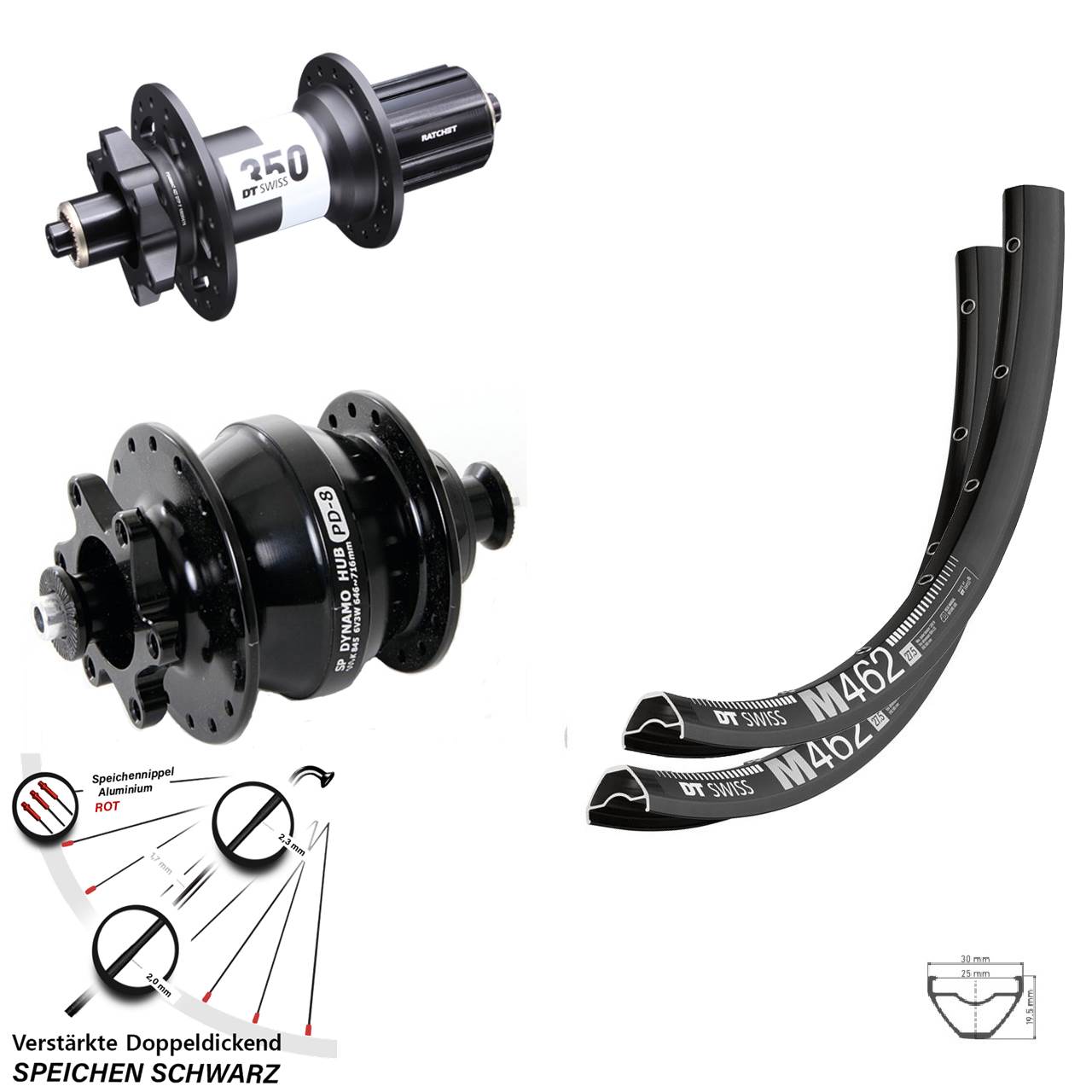 Laufradsatz QR 27,5 Zoll DT Swiss M462-350 Ratchet 36 Disc SP PD-8 8-11 fach HG