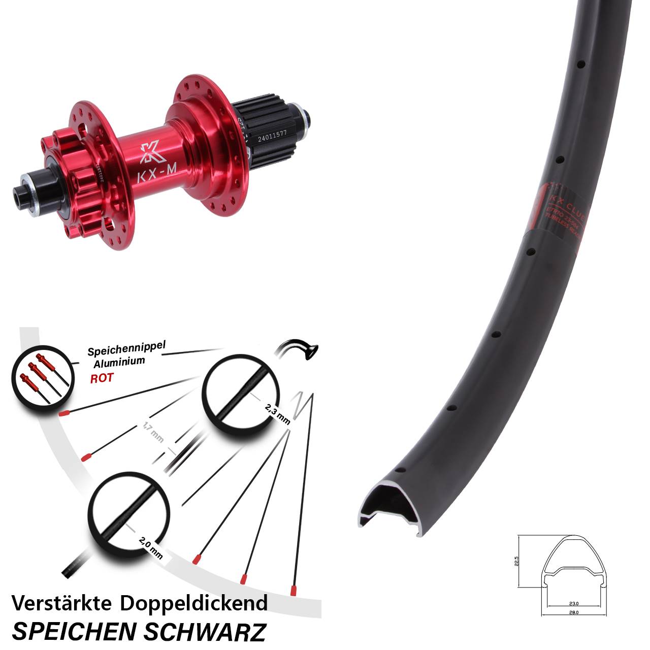 KX-M Clue rot 28 Zoll Disc Hinterrad QR Shimano Micro Spline