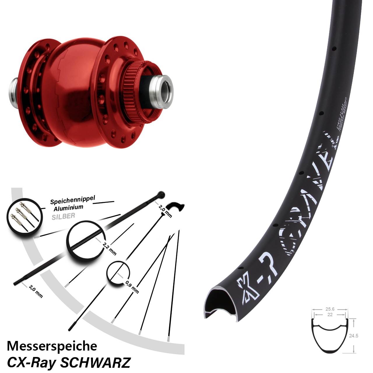 Disc Laufrad Nabendynamo 28-29 Zoll KX-R Gravel SON 28 rot CX-Ray