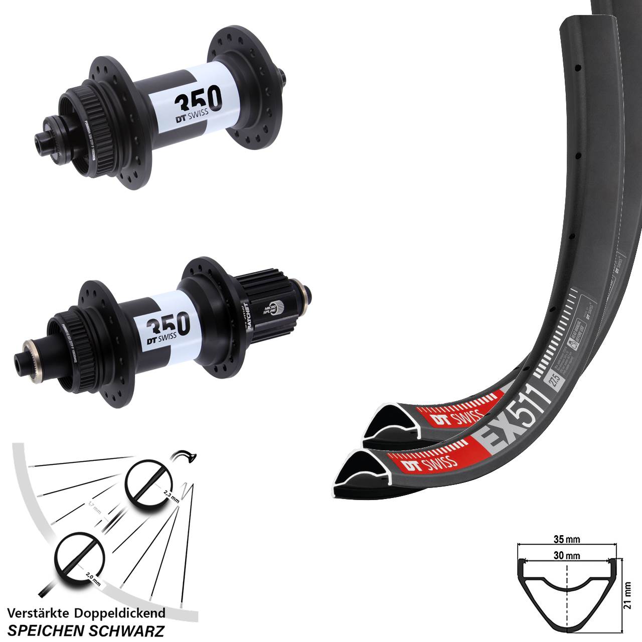 DT Swiss EX 511 350 DT Swiss Ratchet 36 29 Zoll Disc Laufrad-Satz Micro Spline QR