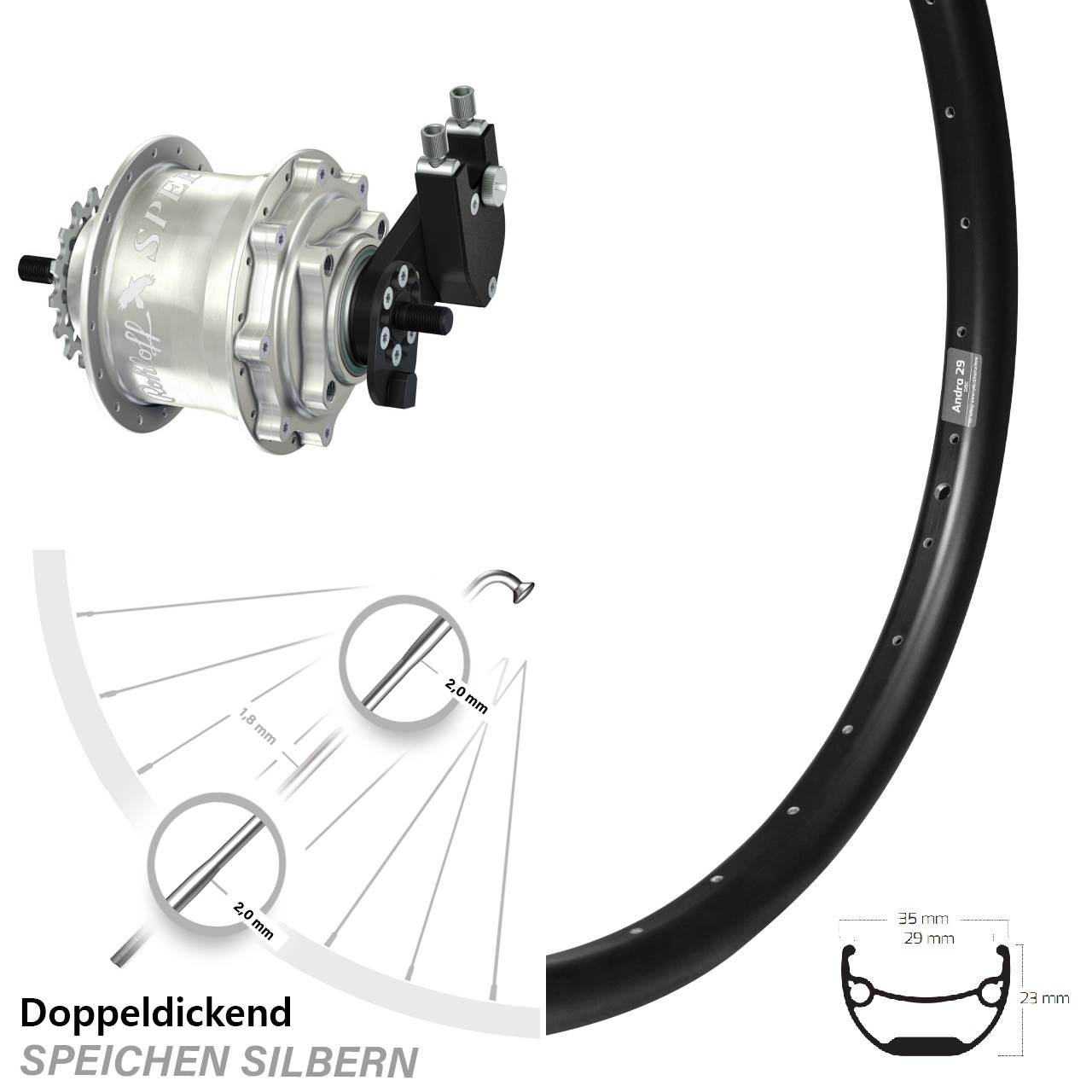 Ryde Andra 29 Rohloff TS DB OEM Tandem 29 Zoll Disc Laufrad