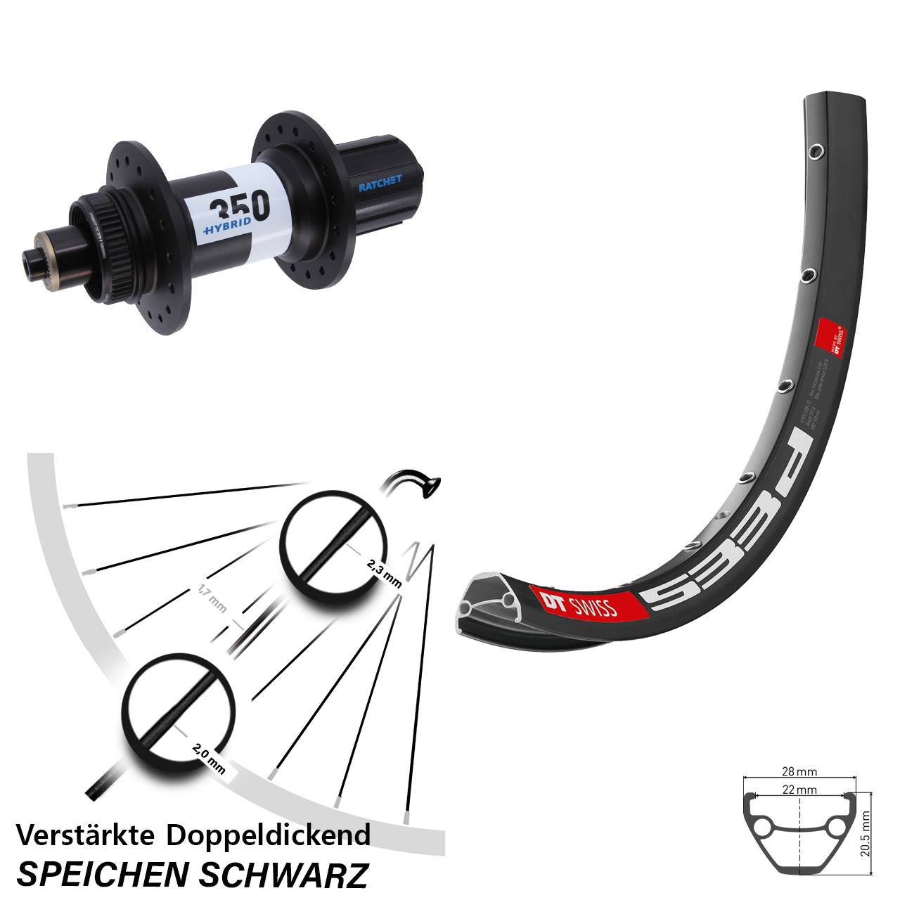 Disc Hinterrad 29 Zoll DT Swiss 533 D Hybrid 350 8-11 fach HG für Schnellspanner Boost