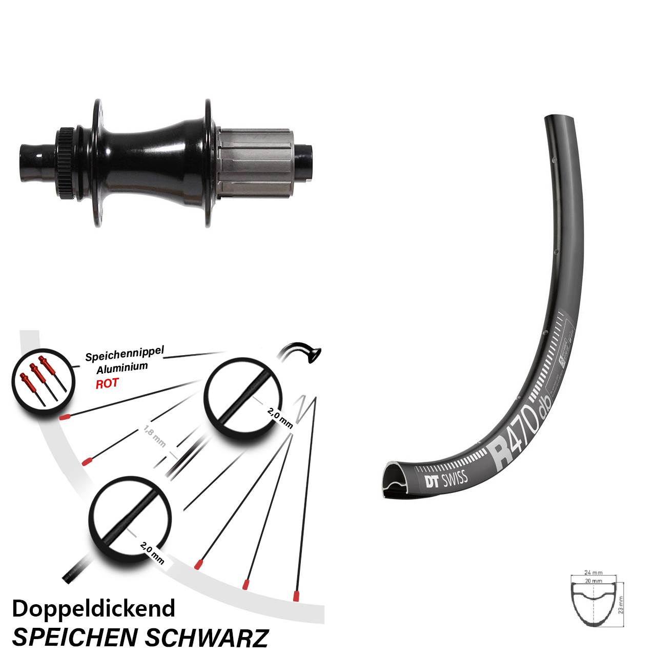 28 Zoll Hinteres Rad DT Swiss R 470 DB mit Formula CL-142S Nabe 8-11 fach