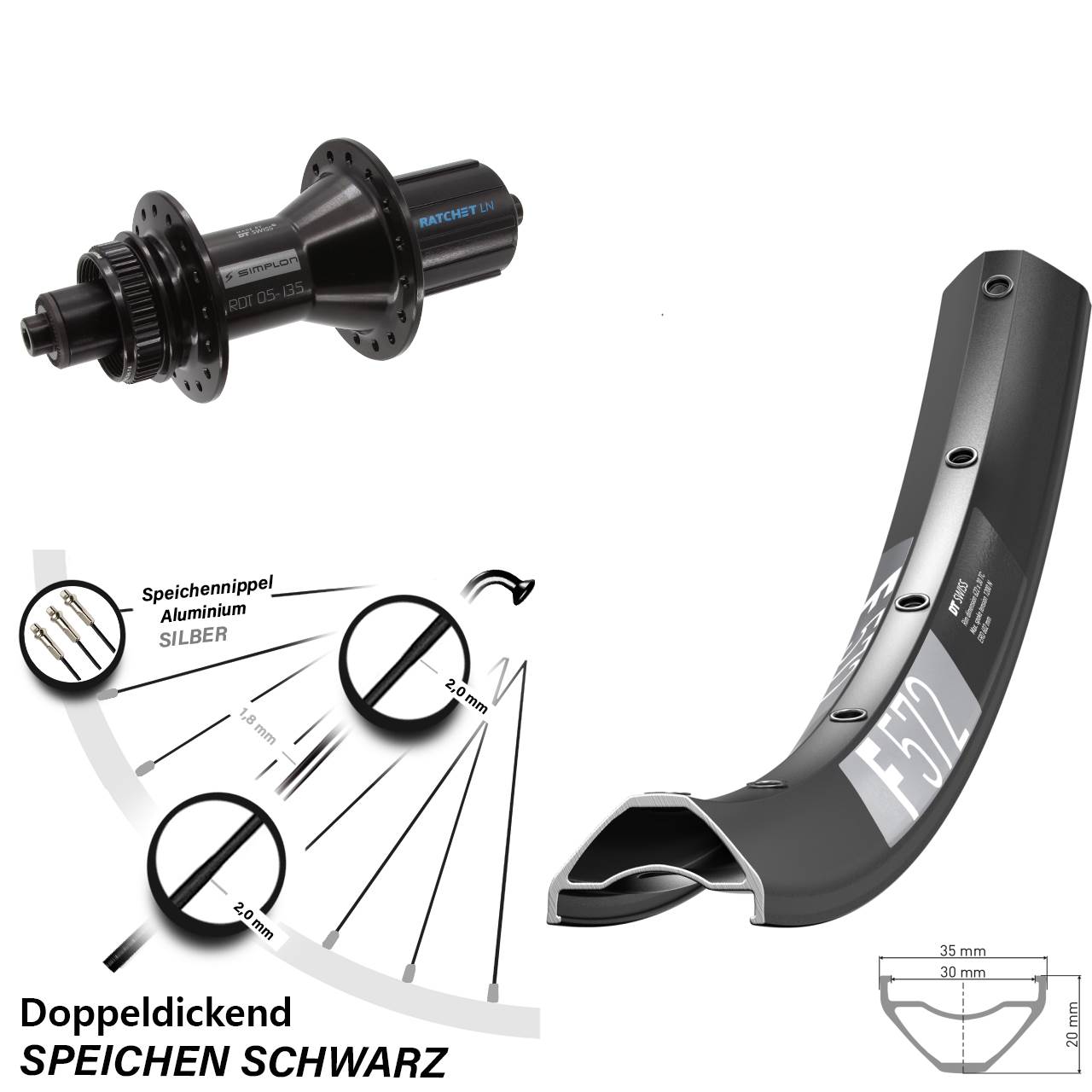 27,5 Zoll Hinterrad DT Swiss F 572-370 Hybrid Centerlock 8-11 fach QR