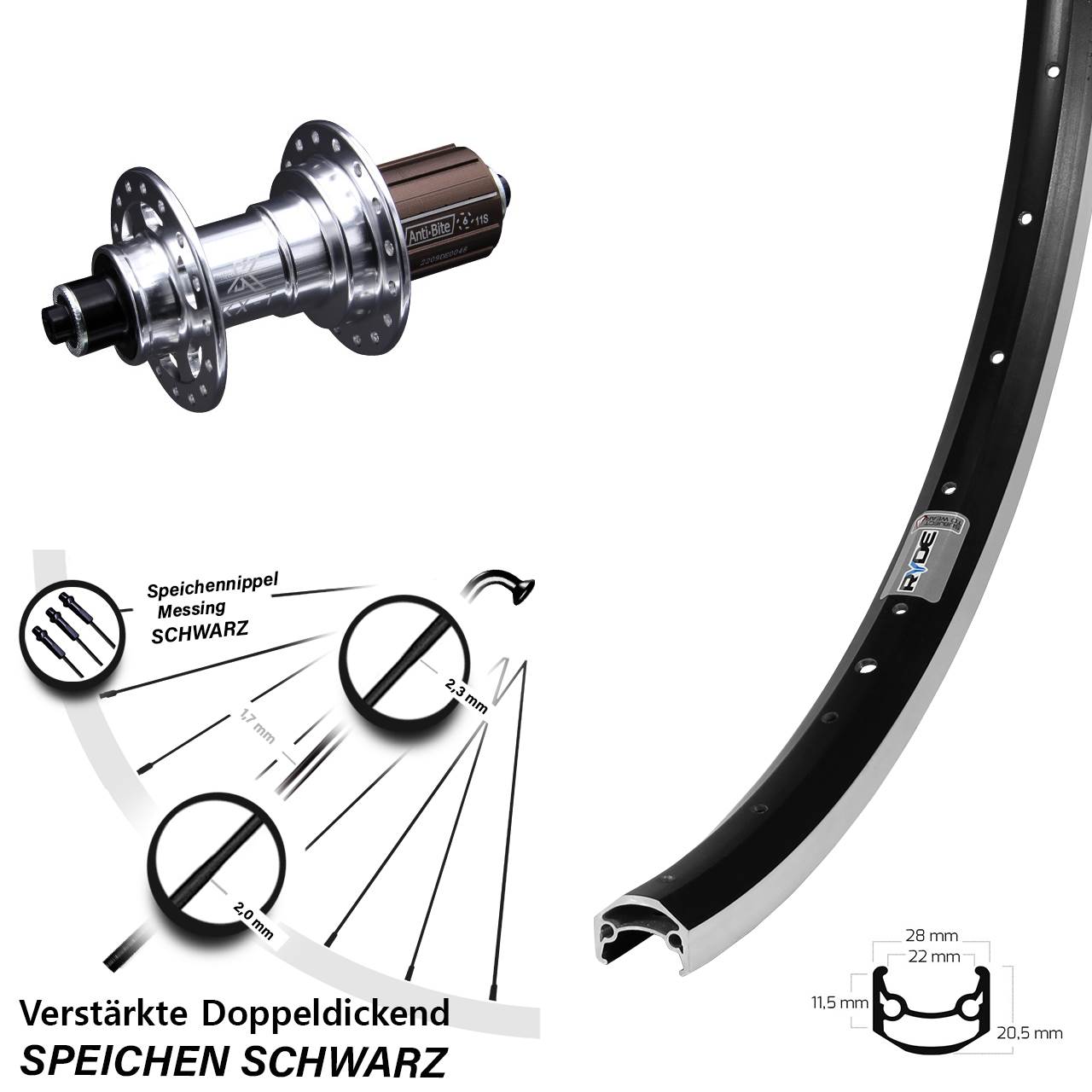 650B Hinterrad Ryde Andra 35 KX-T 8-12 fach HG QR