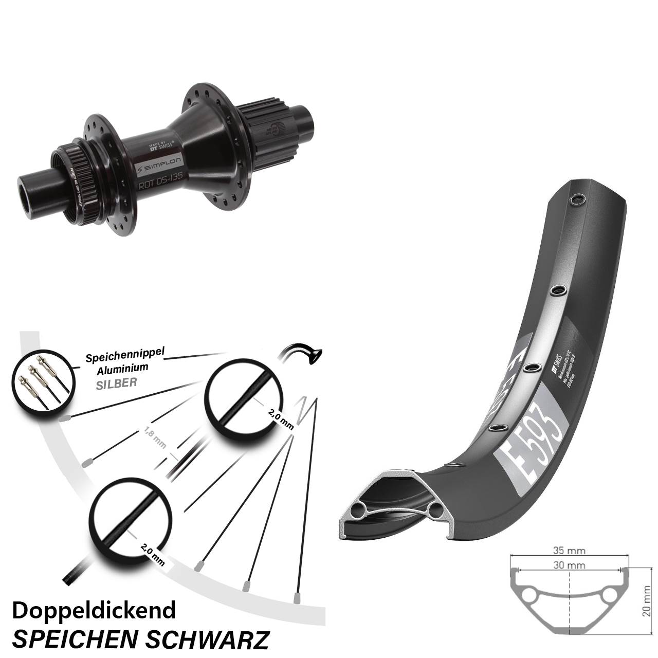 Disc Laufrad 12x142 650B DT Swiss E593-370 Hybrid Micro Spline