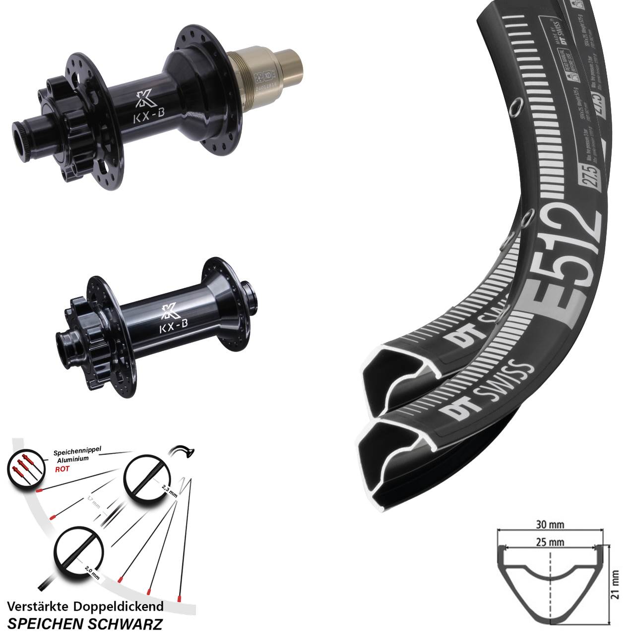 Laufradsatz 6-Loch 15x110 12x148 29 Zoll DT Swiss E 512 KX-B SRAM XD