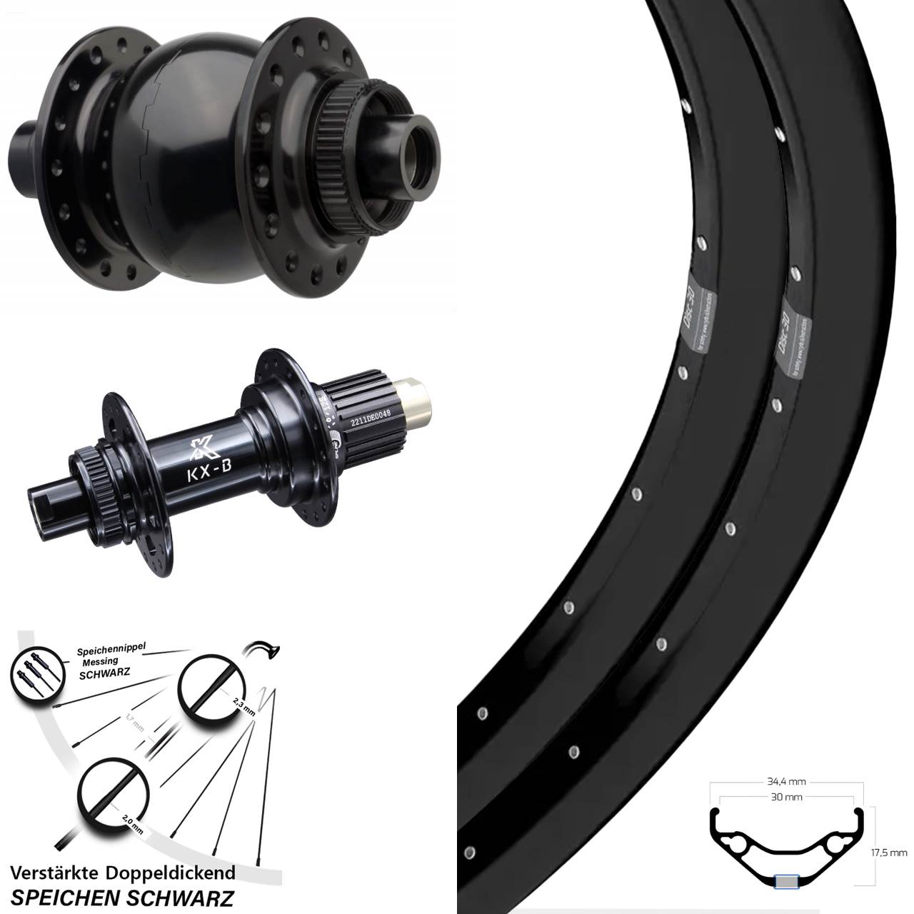 29 Zoll Ryde Disc 30 KX-B SON 28 Centerlock Laufradsatz 15x110 12x148 Micro Spline