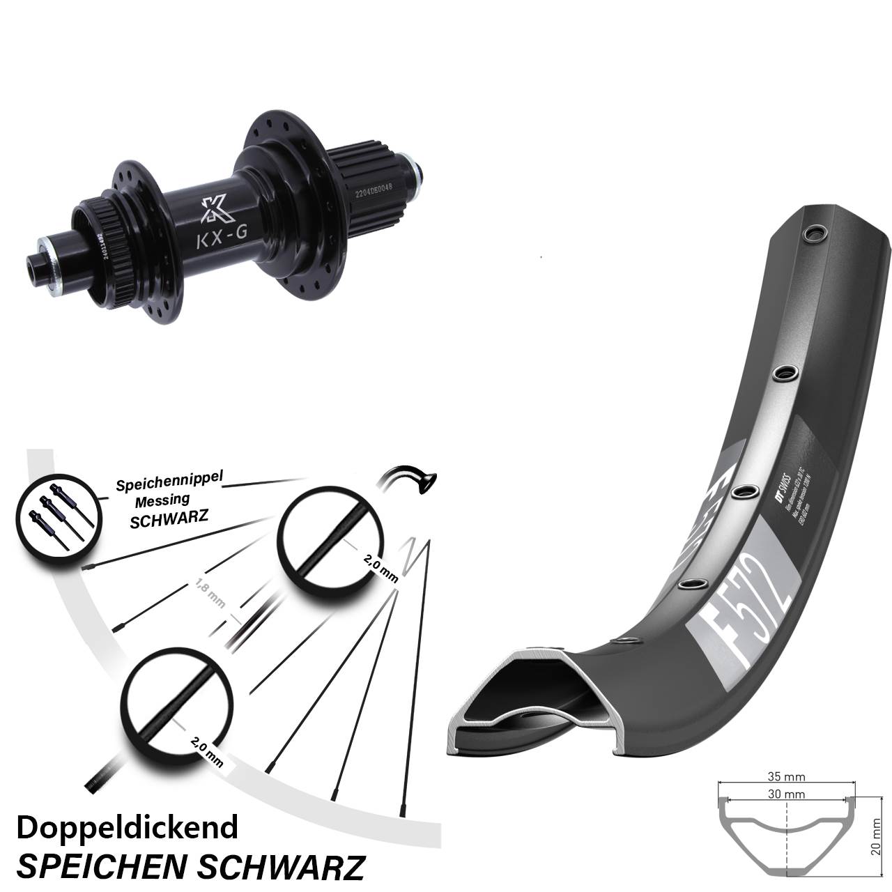 DT Swiss F572 KX-GS 29 Zoll Hinterrad Centerlock Micro Spline schwarz