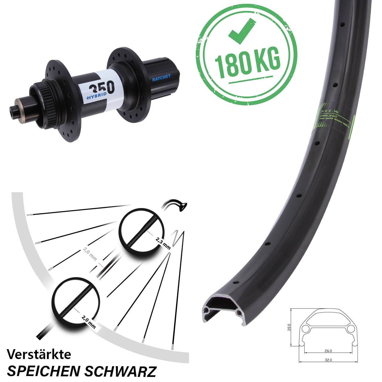 Boost Disc Hinterrad QR 26 Zoll KX Evo DT Swiss Hybrid 350 8-11 fach HG