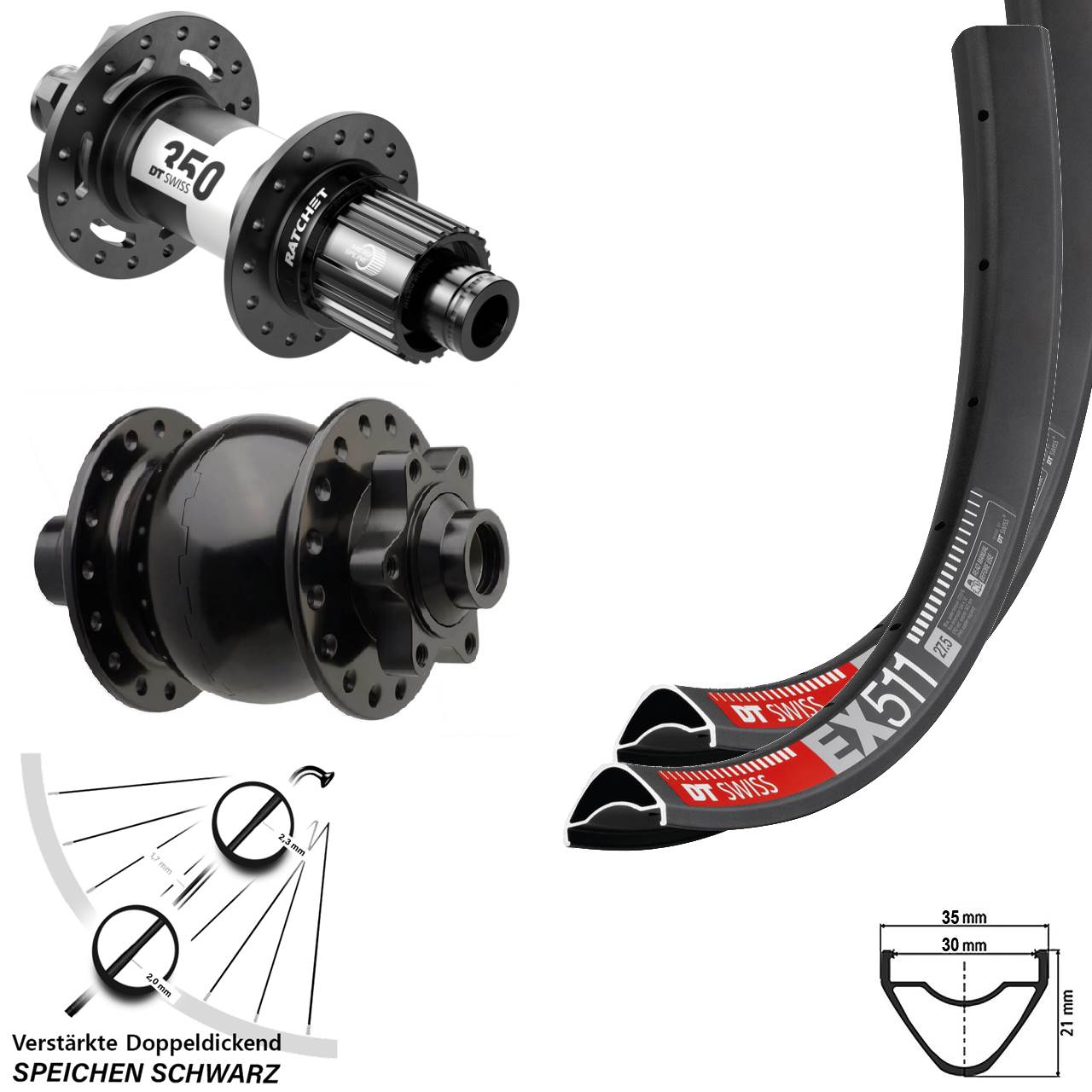 DT Swiss EX 511-350 SON 28 Disc 6-Loch 29 Zoll Laufrad-Satz 15x110 12x148 Micro Spline