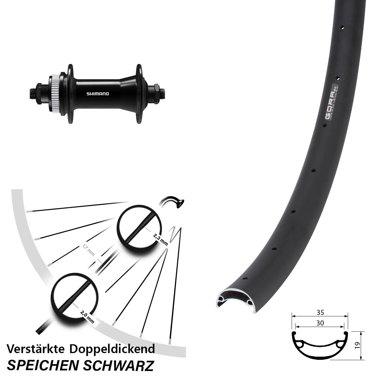 26 Zoll Gora 30 Shimano HB-QC400 Vorderrad Centerlock für Schnellspanner