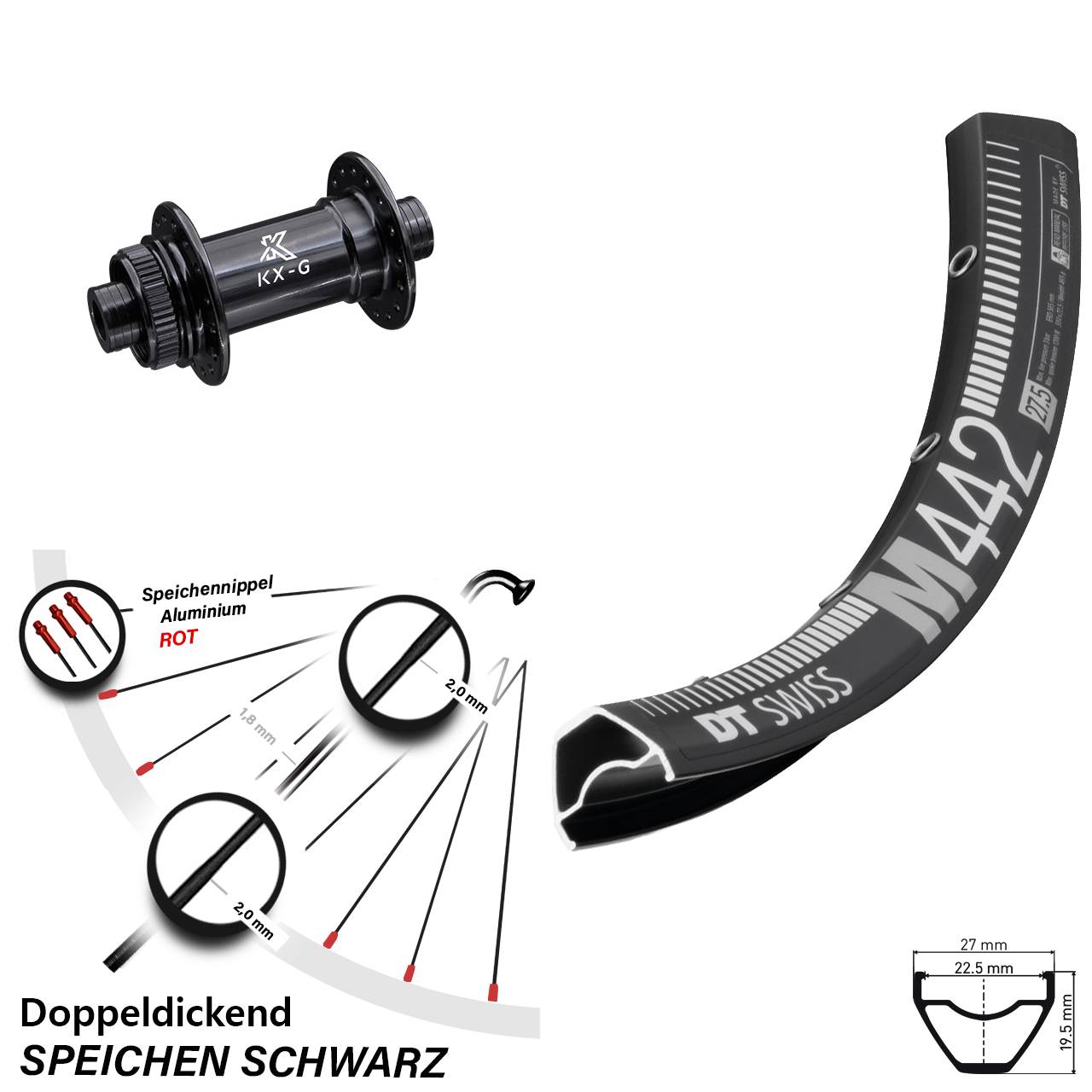 Disc Vorderrad 28 Zoll DT Swiss M 442 KX-G 12x100