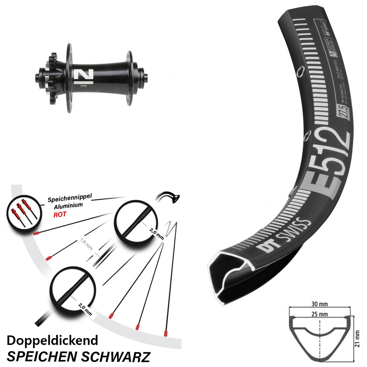 6-Loch Vorderrad 27,5 Zoll DT Swiss E512 Novatec D791SB QR