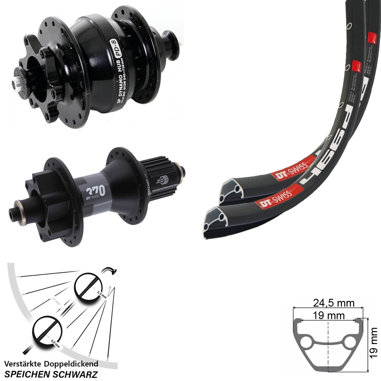 DT Swiss 466d 370 Shutter PD-8 6-Loch Laufradsatz 28 Zoll Micro Spline QR schwarz