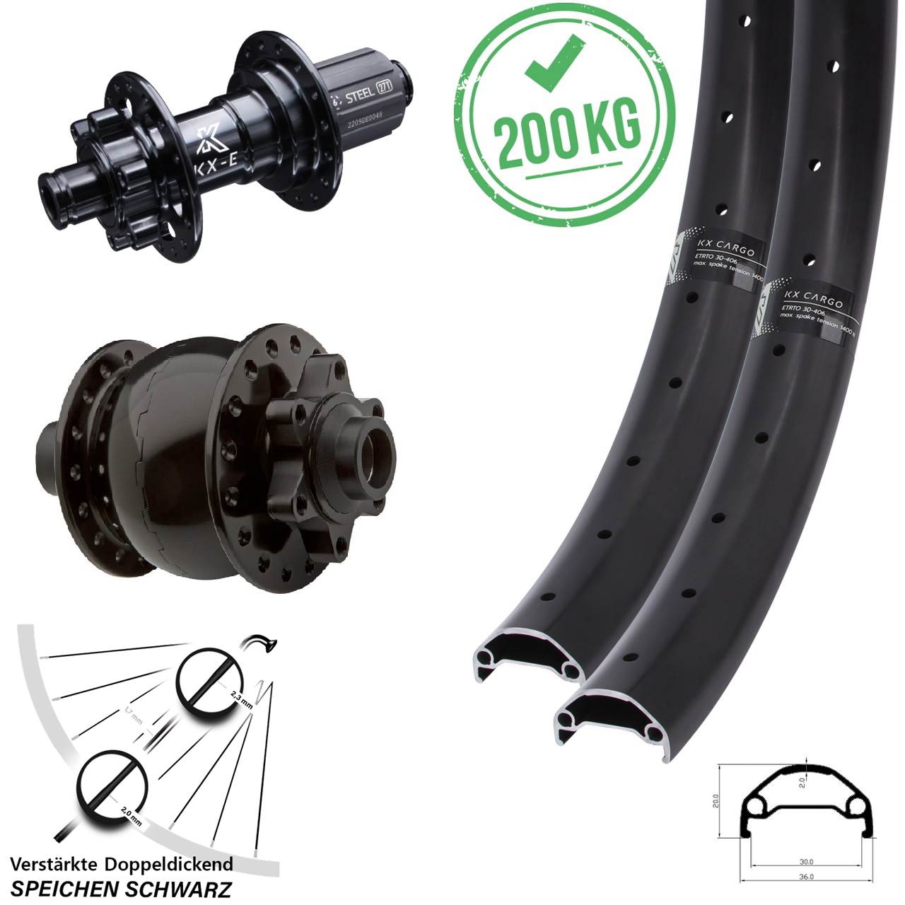 20 Zoll KX-E Cargo Disc Laufradsatz SON 28 15x100 12x142 8-12 fach HG