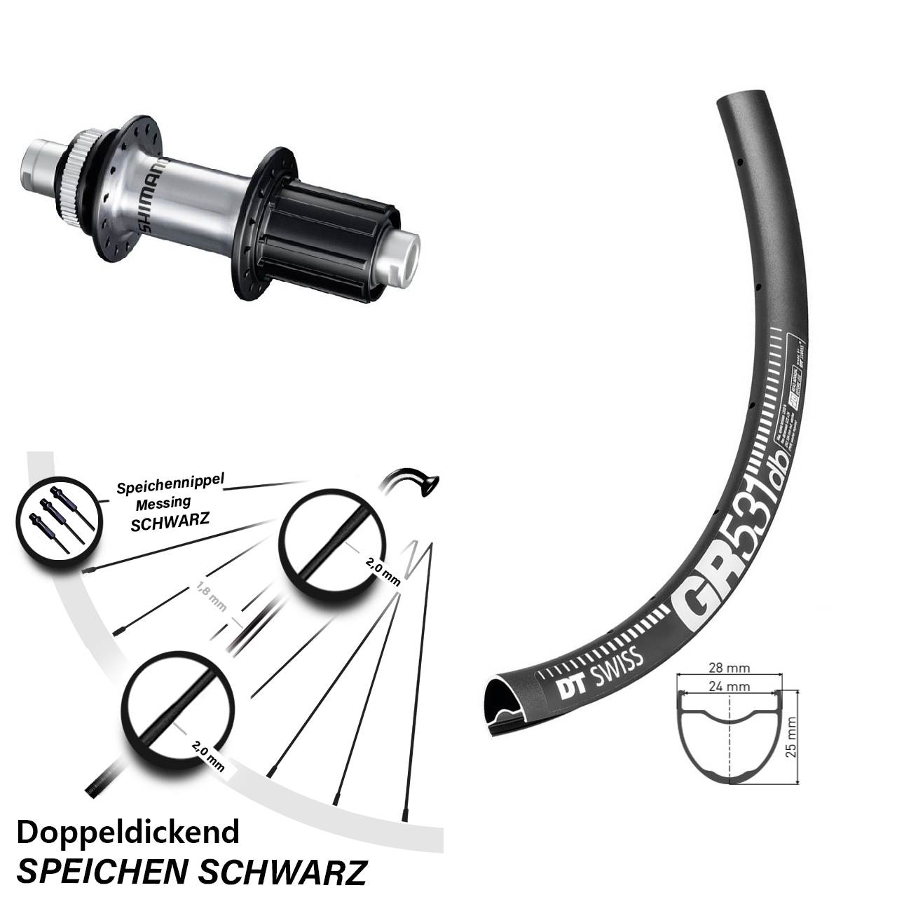 27,5 Zoll DT Swiss GR 531 Shimano FH-RS770 Disc Hinterrad 12x142 8-12 fach