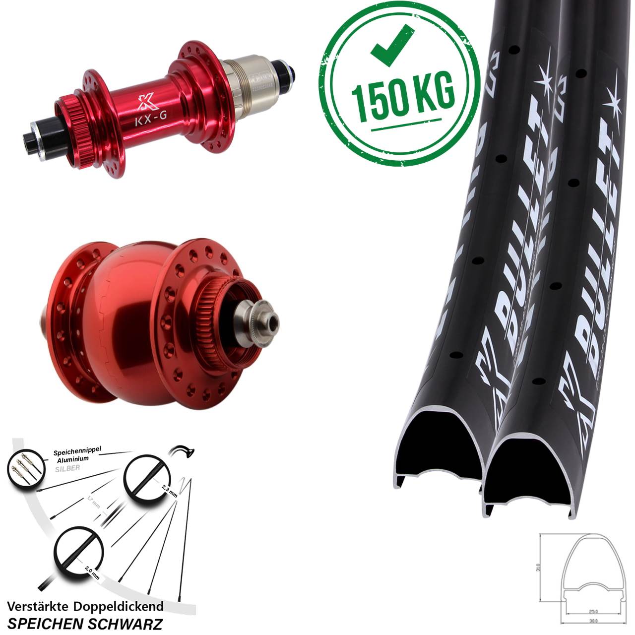 Disc Laufradsatz 28-29 Zoll KX-G Bullet rot SON delux XDR für Schnellspanner