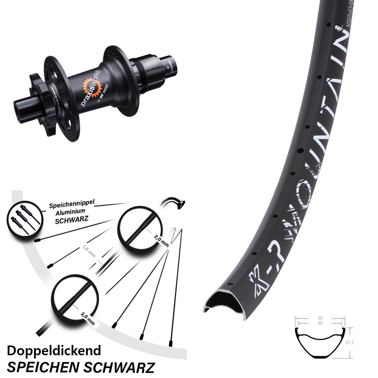 KX-R Mountain Hinterrad Disc 29 Zoll 30-622 DT Swiss 350 SL Ratchet 36 Sram XD 12x142 mm
