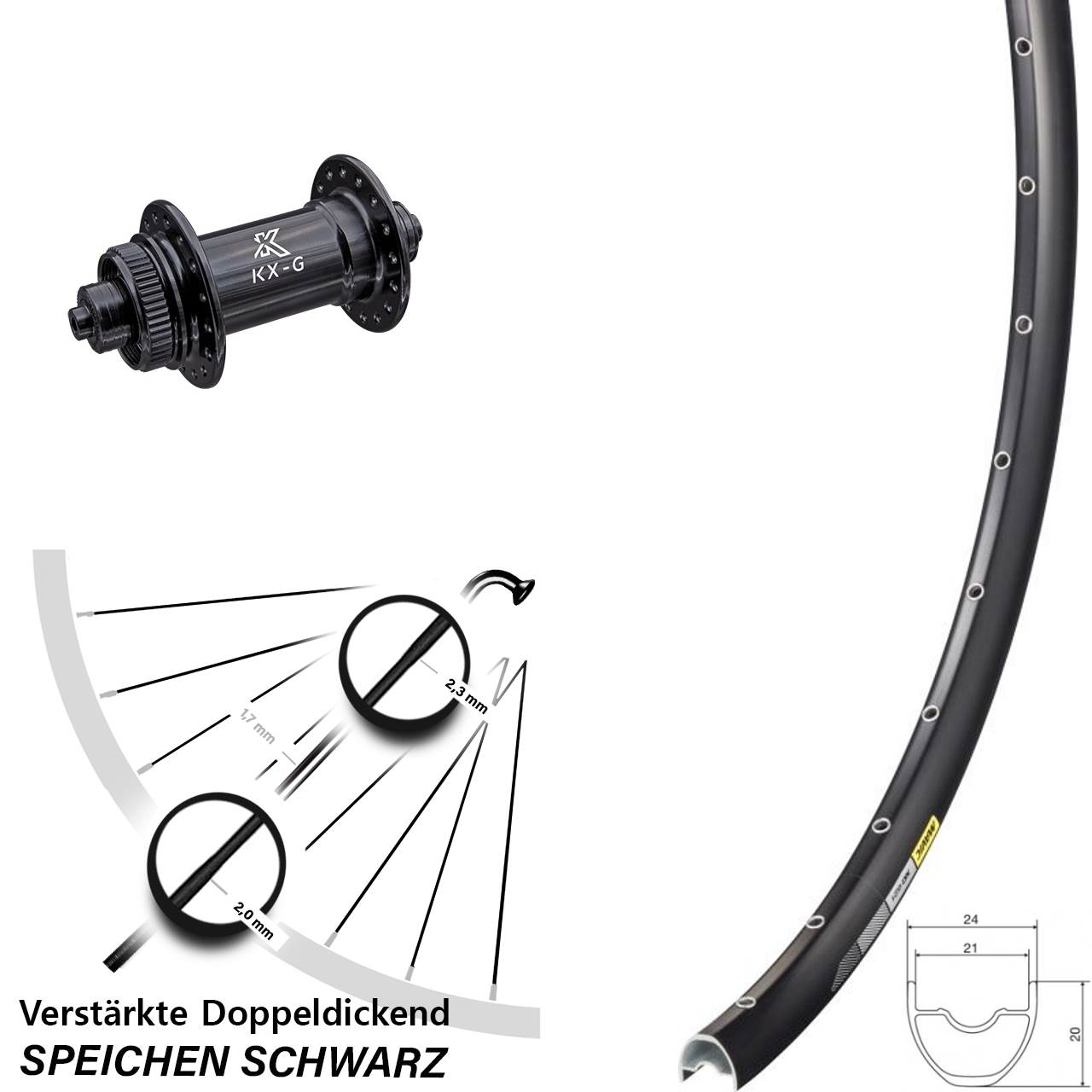 Centerlock Vorderrad 29 Zoll Mavic XC621 KX-G für Schnellspanner