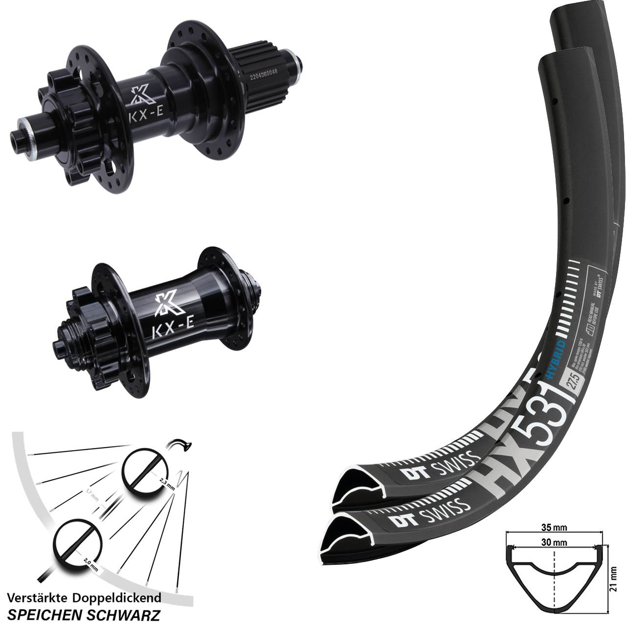 DT Swiss HX531 KX-E Heavy Duty 29 Zoll Disc Laufrad-Satz QR Shimano Micro Spline
