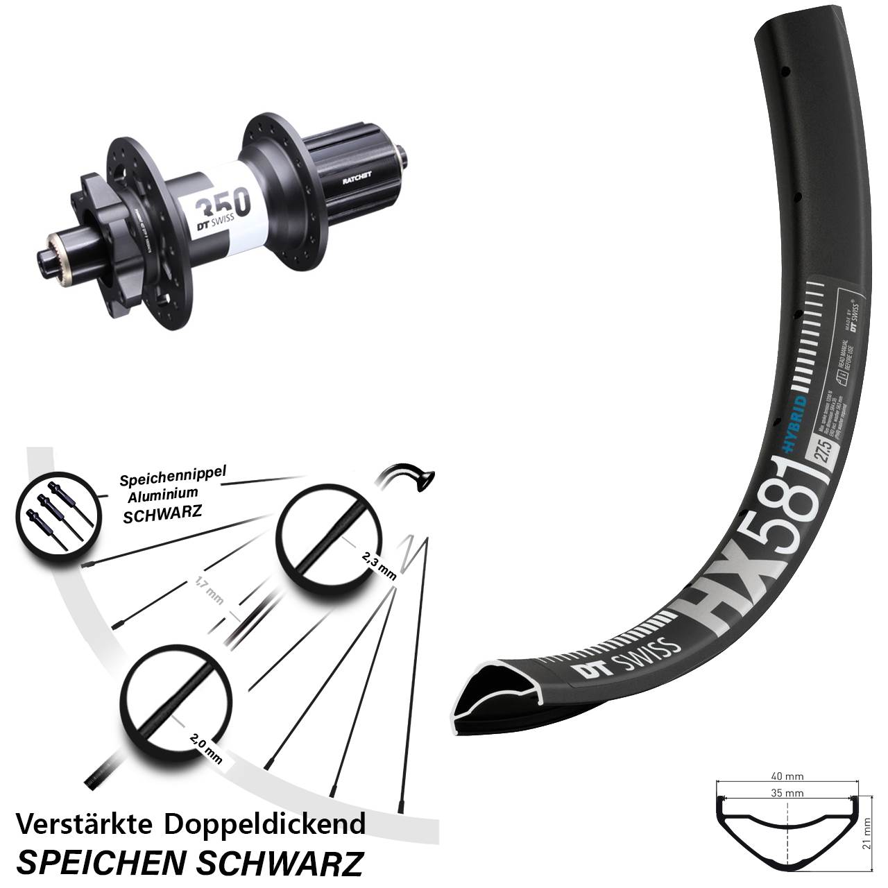 Disc Laufrad QR 27,5 Zoll DT Swiss HX581 DT Swiss 350 Ratchet 36 8-11 fach
