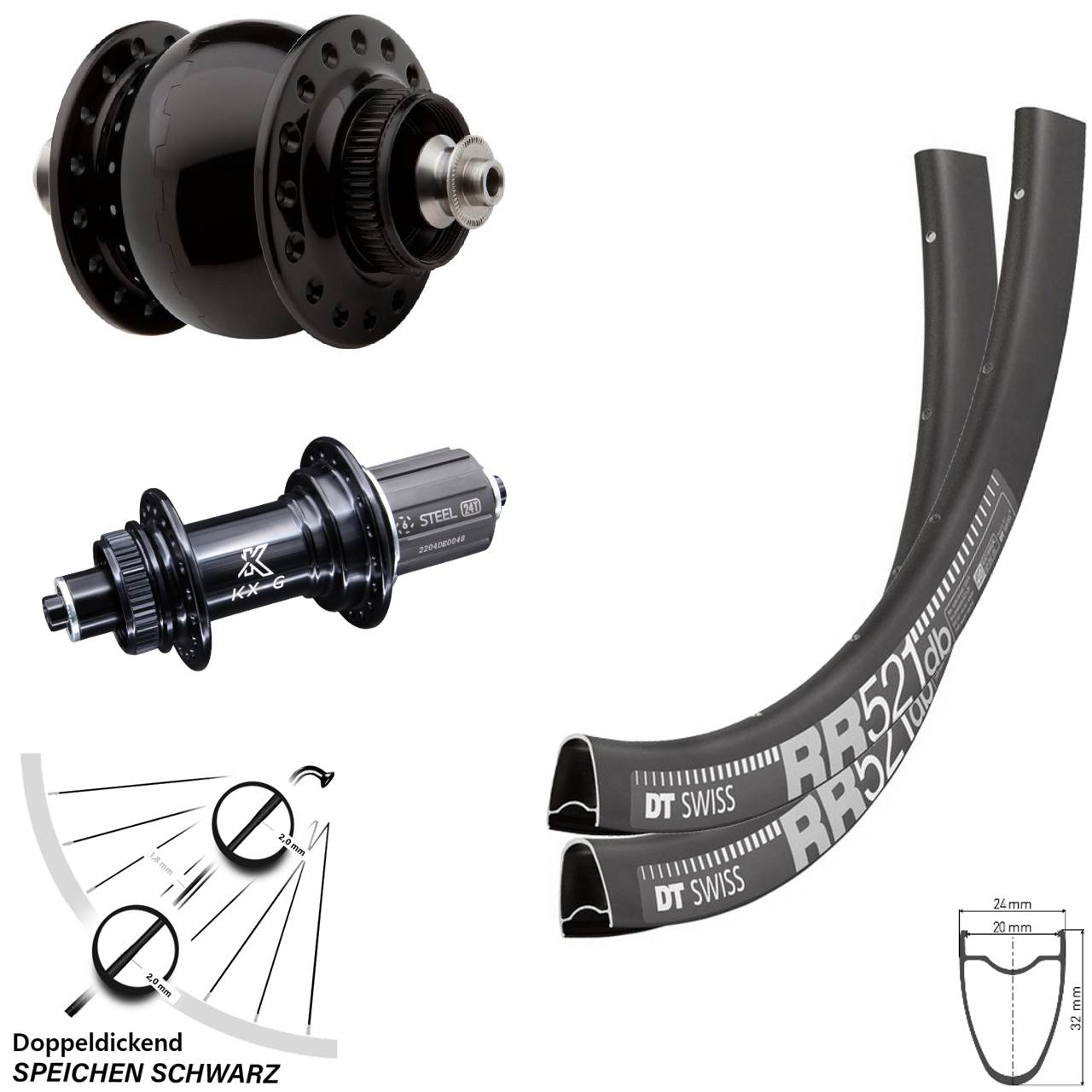 DT Swiss RR521 KX-GS 8-12 fach SON 28 Zoll Centerlock Laufradsatz 5x100/135