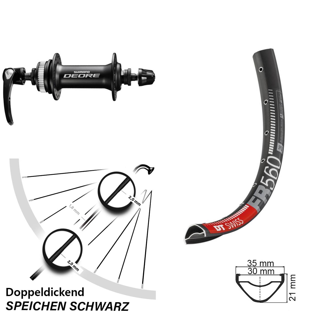 Vorderrad Centerlock 26 Zoll DT Swiss FR 560 Shimano Deore QR