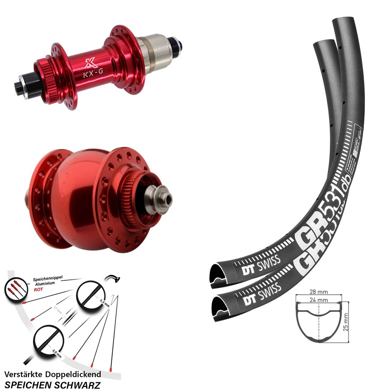 DT Swiss GR 531 KX-G rot SON delux 28-29 Zoll Laufradsatz für Schnellspanner SRAM XDR