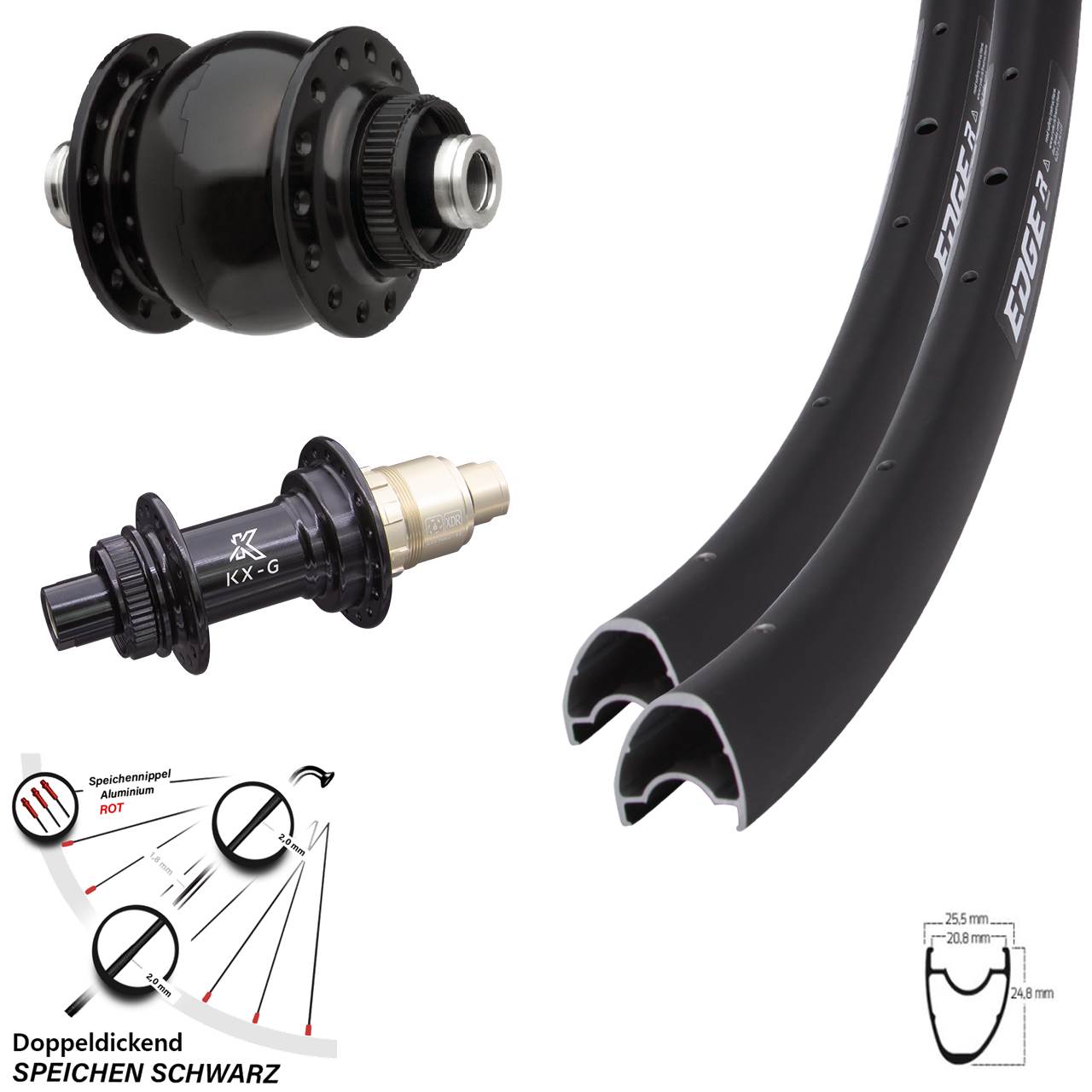 Ryde Edge R25 OS KX-G SONdelux 28 Zoll Centerlock Laufradsatz 12x100/142 SRAM XDR