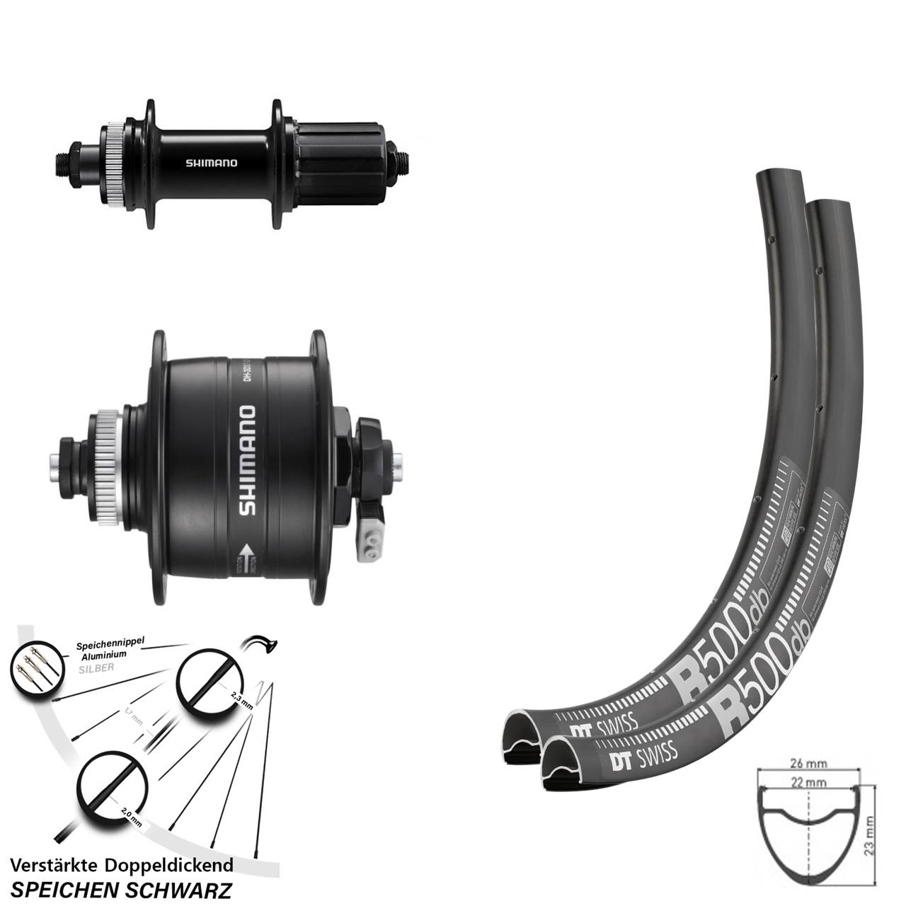 29 Zoll DT Swiss R500 Shimano DH-3D37 FH-QC400 Centerlock Laufradsatz QR 8-11 fach HG